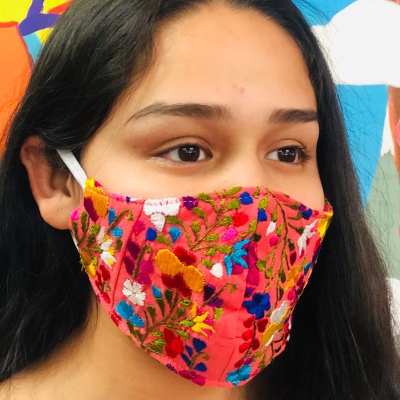 Mexican San Antonino Embroidered Floral Face Mask - Picture 3 of 4